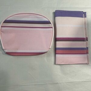 Pink and Purple Striped Cosmetic and Wallet Set